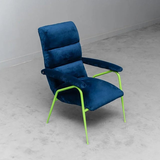 Vintage Lounge Chair in Metal and Blue Velvet, 1960s For Sale - Image 10 of 10