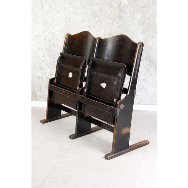 Set of two vintage cinema seats, produced in Czechia circa 1930s–40s. Solid wood frame with original plywood seats. The...