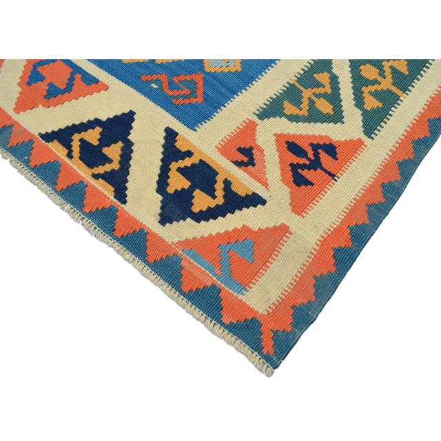 Massive Square Kilim Rug 14x15 Ft, Antique Style Turkish Flatweave, Terracotta & Denim Blue Tribal Rug, Organic Wool Rustic Farmhouse Decor For Sale - Image 14 of 16