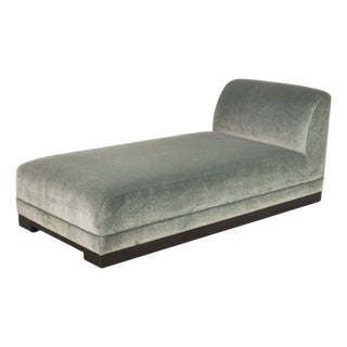 Modern Sage Green Mohair Chaise Longue Daybed on Ebonized Base For Sale