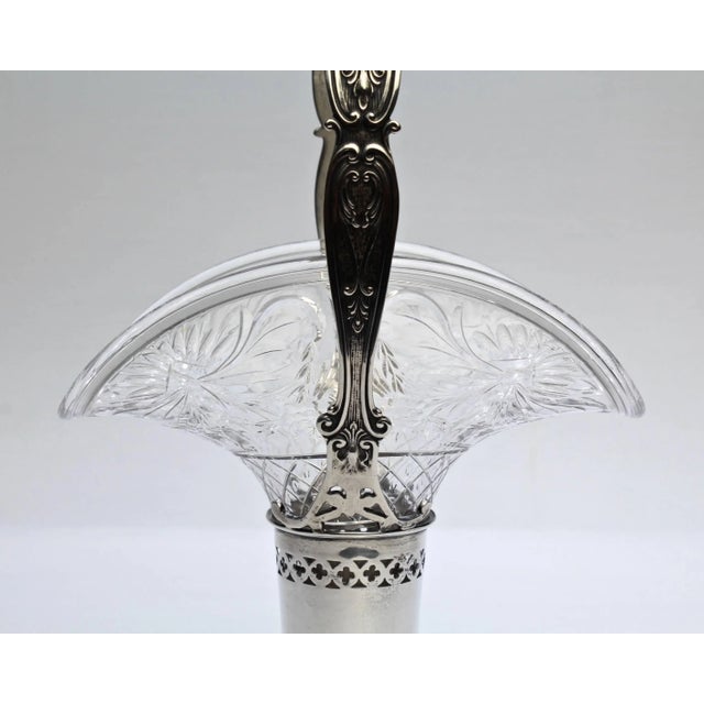 Metal Antique Gorham Sterling Silver and Cut-Glass Handled Basket For Sale - Image 7 of 11