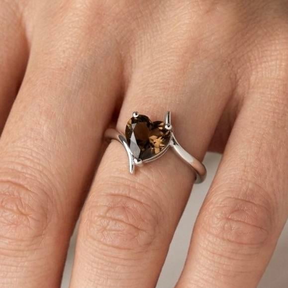 Contemporary Heart Cut Brown Gemstone Ring, Smoky Topaz 925 Silver Ring Us 7 For Sale - Image 3 of 5