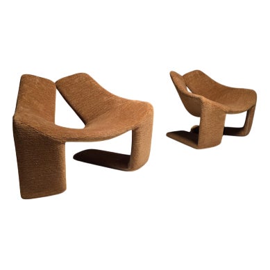 Zen Lounge Chairs by Kwok Hoi Chan in Rust Brown Chenille from Steiner, 1970s, Set of 2 For Sale