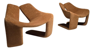 Zen Lounge Chairs by Kwok Hoi Chan in Rust Brown Chenille from Steiner, 1970s, Set of 2