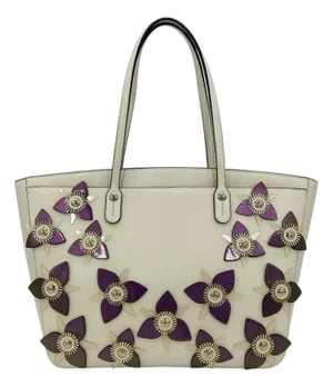 Henri Bendel Cream West 57th Floral Applique Tote