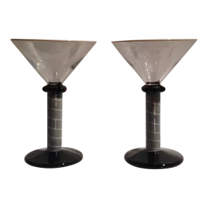1990s Michael Jaross Art Glass Martini or Cocktail Glasses Signed- Set of 2