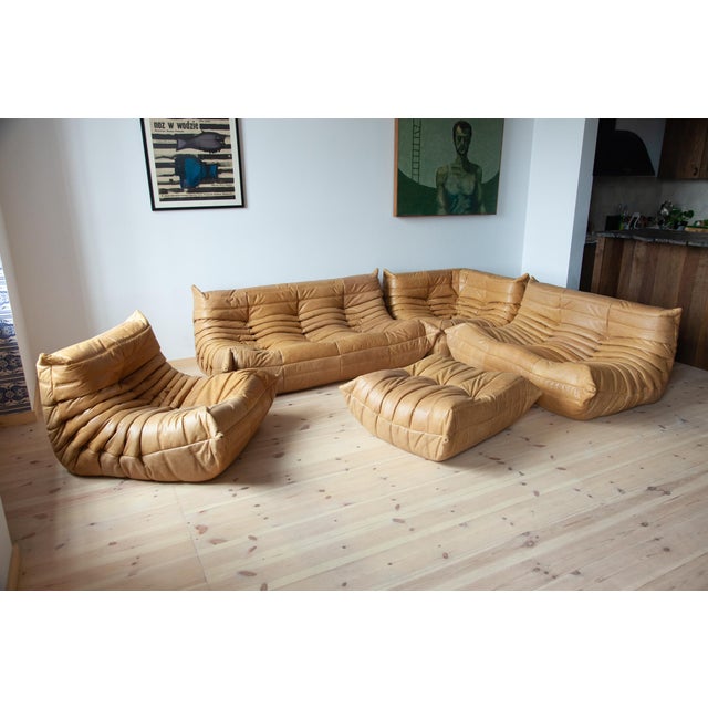 Togo Set in Camel Leather, 1970s, Set of 5 For Sale - Image 13 of 13