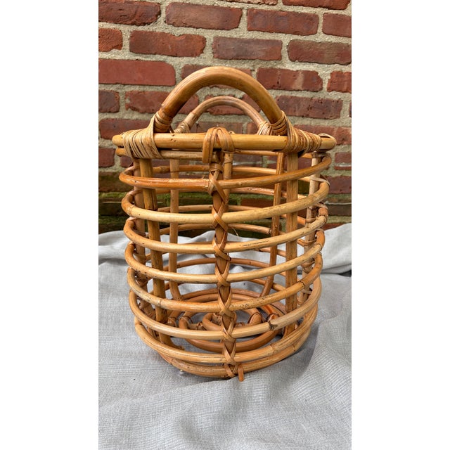 Vintage Open Bamboo Basket With Handles For Sale - Image 4 of 11