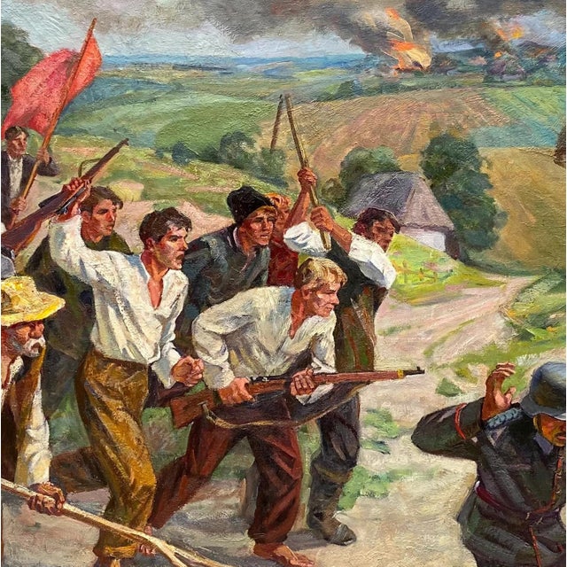 Antique Ukrainian Battle Oil Painting, Socialist Realism Art (1986) 168-168 For Sale - Image 6 of 6