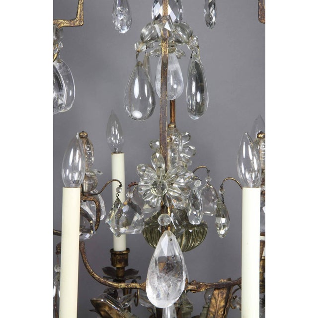 Metal Louis XV Gilded Wrought Iron and Rock Crystal Chandelier For Sale - Image 7 of 11