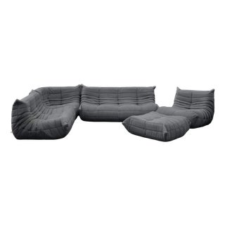 Togo Sofa in Grey Microfiber by Michel Ducaroy for Ligne Roset, Set of 5 For Sale
