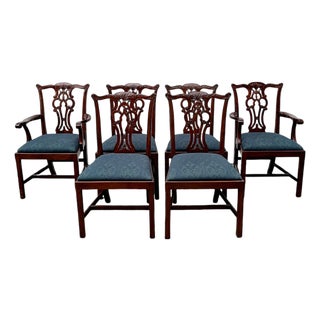 Set of 6 Vintage Maitland Smith Mahogany Chinese Chippendale Dining Chairs For Sale