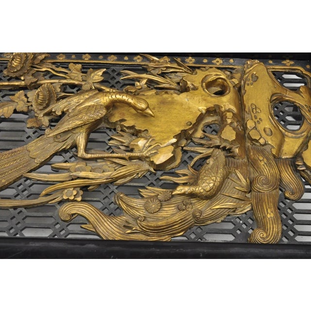 Vintage Chinese Relief Carved Ho Ho Bird Glass Top Display Oriental Coffee Table For Sale - Image 4 of 13