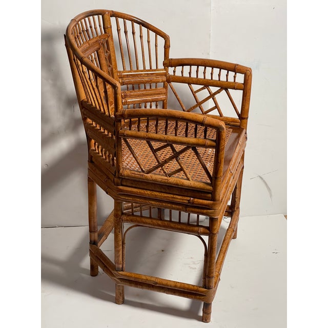 Vintage burnt bamboo Brighton chinoiserie caned armchair.