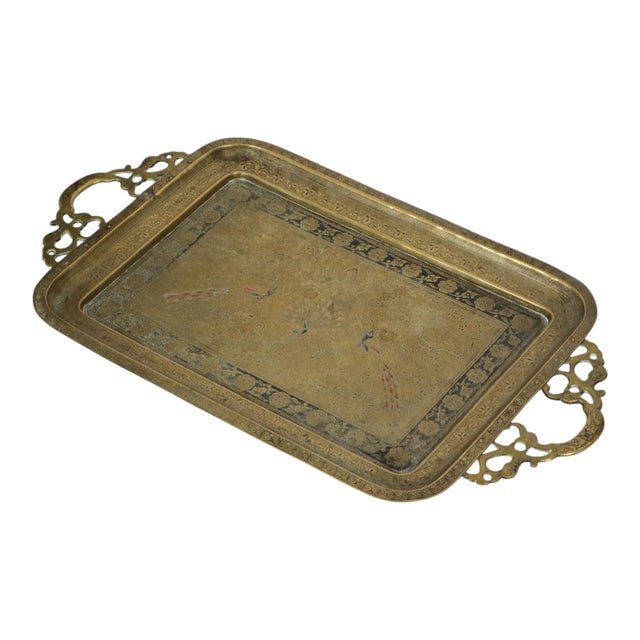 Vintage Brass Tray with Peacock Decoration, 1950s For Sale - Image 10 of 18