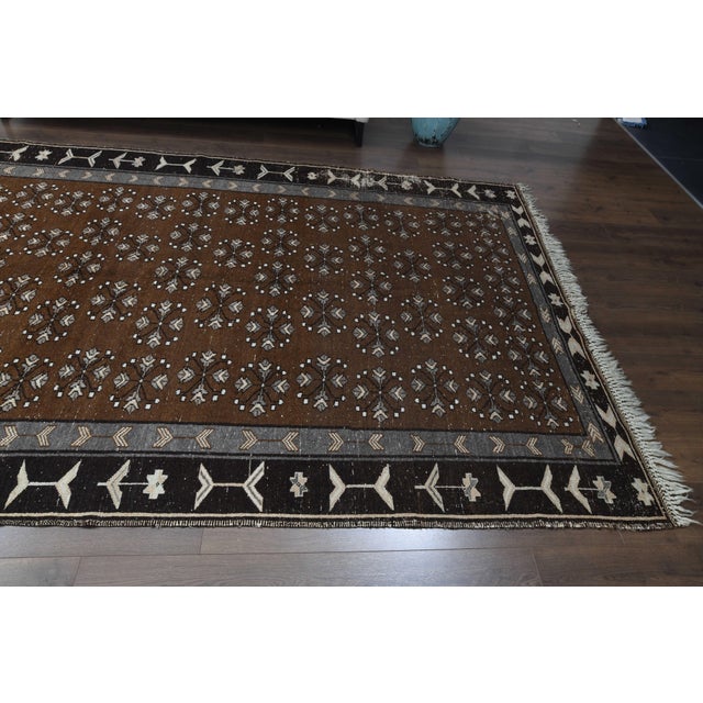 Islamic 1960 S Vintage Persian Handmade Wool Cotton Brown Area Rug For Sale - Image 3 of 11