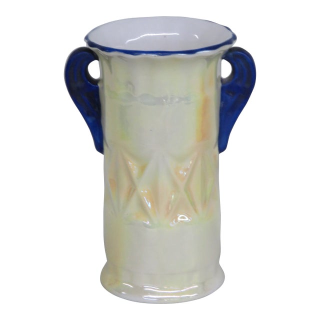 Yellow and Blue Lusterware Czechoslovakia Art Pottery Small Bud Vase 4483b For Sale