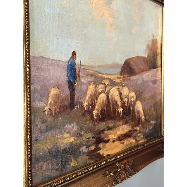 Textile Framed Dutch Oil on Canvas "Sheep in the Field", Late 19th Century For Sale - Image 7 of 8