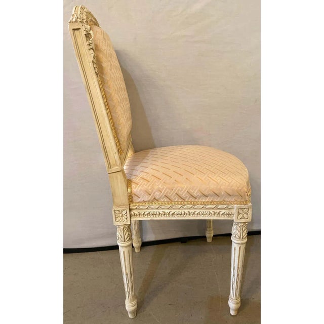 A Swedish Louis XVI Style Dining / Side Chair Painted Carved Frame New Fabric For Sale - Image 9 of 12