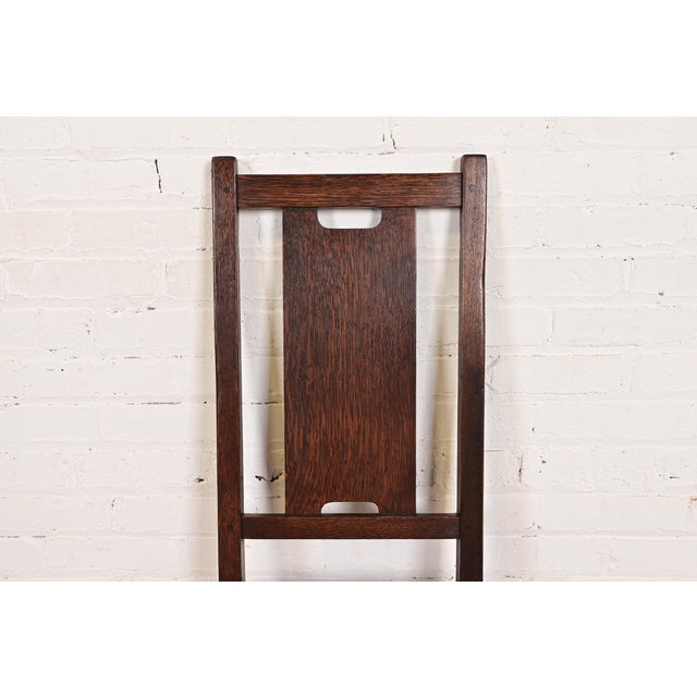 Gustav Stickley Antique Mission Oak Arts & Crafts H-Back Dining Chairs With Leather Seats, Pair For Sale In South Bend - Image 6 of 12