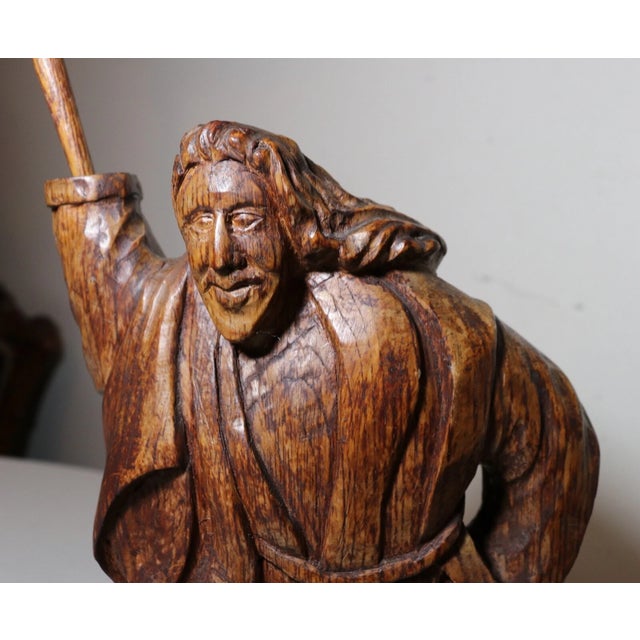 1940s Obscure Folk Art Hand Carved Wood Figural Man Trumpet Sculpture Statue For Sale - Image 10 of 12