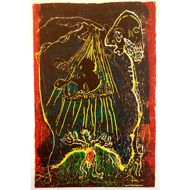 Abstract Expressionism Sam MesserLarge Abstract Expressionist Figure Handmade Paper Etching Silkscreen Print, 1987 For Sale - Image 3 of 11