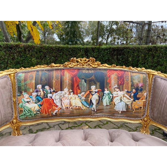 Bring aristocratic French elegance into your interior with this circa 1975 French Louis XVI–style settee sofa, a refined...