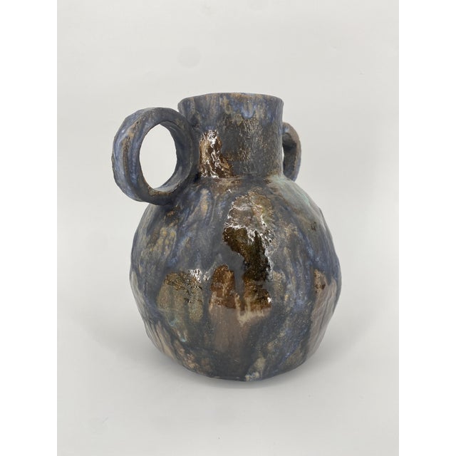 Studio Ceramic Handle Vase with Running Glaze from MB79, 1979 For Sale - Image 10 of 14