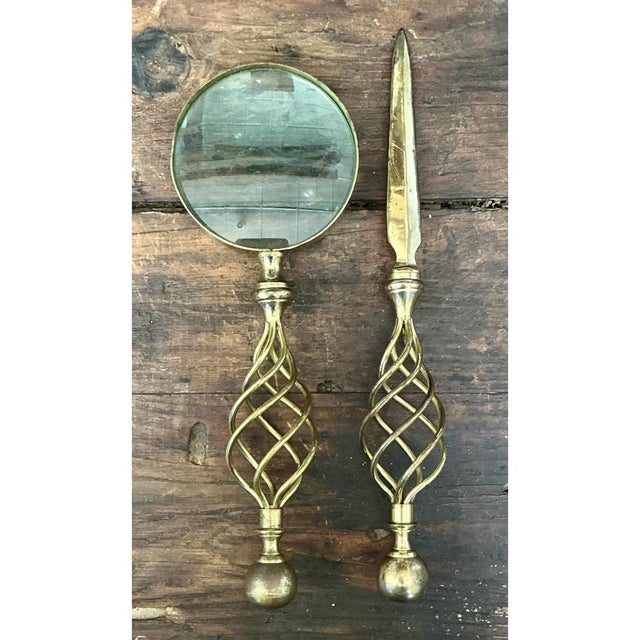 Metal Vintage Brass Magnifying Glass and Letter Opener For Sale - Image 7 of 12