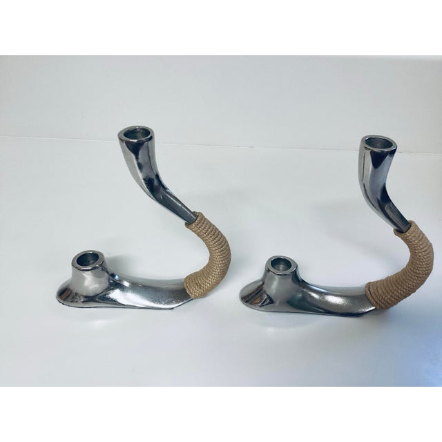 Mid-Century Modern Pair of Vintage Chrome Double Candleholders, 1970s For Sale - Image 3 of 12