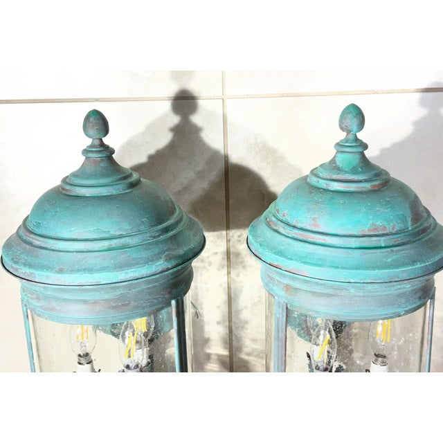 Pair of Vintage Solid Brass Wall Lanterns /Sconces 22”x10”x11”.5 For Sale - Image 10 of 16