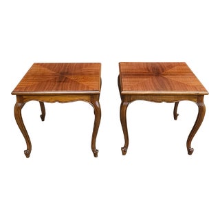 20th C. Handcrafted Bookmatched Brazilian Rosewood Provincial Side Tables, Pair For Sale