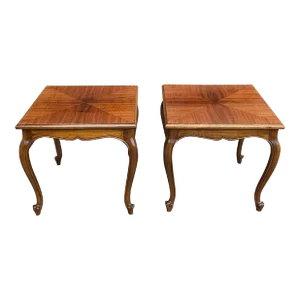 20th C. Handcrafted Bookmatched Brazilian Rosewood Provincial Side Tables, Pair
