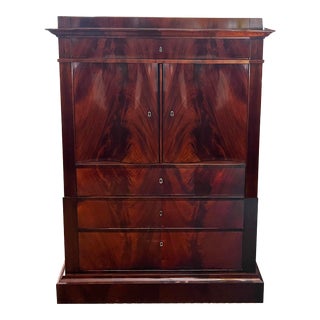 Early 19th Century Danish Empire Tall Chest of Drawers in Book-Matched Flame Mahogany Veneer For Sale