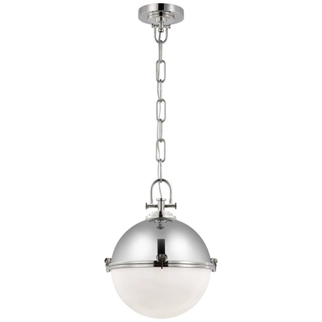 Metal Chapman & Myers for Visual Comfort Signature Adrian Large Globe Pendant in Polished Nickel with White Glass For Sale - Image 7 of 8