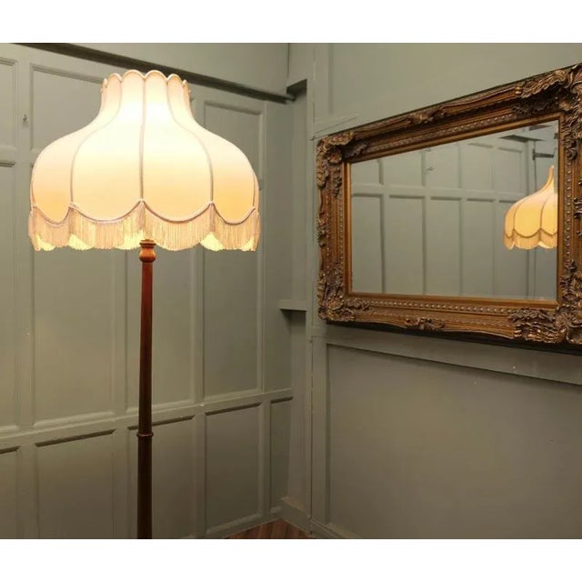 1930s Beech Standard or Floor Lamp with Linen Shade, 1930s For Sale - Image 5 of 7