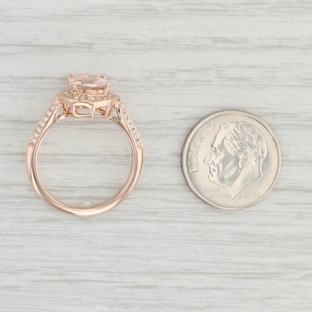 New 1.05ctw Morganite Diamond Halo Ring 18k Rose Gold Size 6.5 Engagement For Sale In Greensboro - Image 6 of 8
