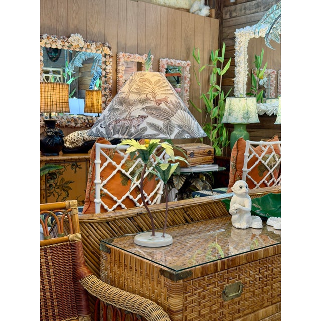 Vintage Sculptural Palm Tree Tole Lamp With Tropical Jungle Shade For Sale - Image 12 of 12