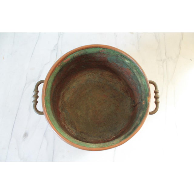 Metal Vintage Copper Pot Planter W/ Brass Handles For Sale - Image 7 of 9
