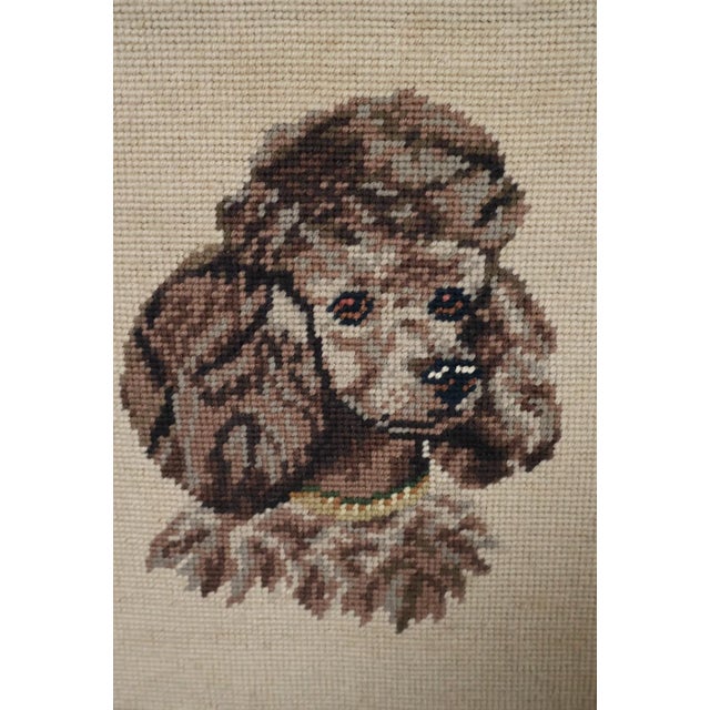 American Vintage Mid-20th Century Hand-Stitched Needlepoint Poodle Portrait in Wood Frame For Sale - Image 3 of 6