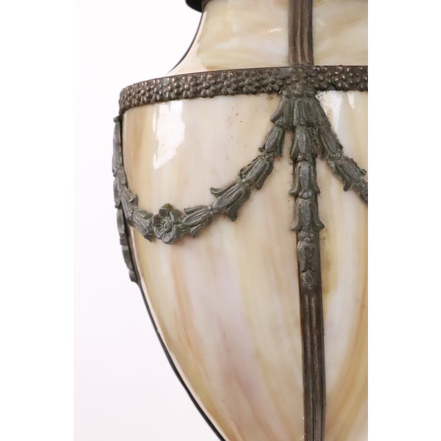 Restored 1890s Stained Glass Converted Gas Brass Pendant Light For Sale In New York - Image 6 of 11