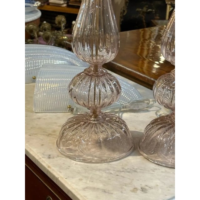 Modern Pair of Pink Murano Glass Lamps For Sale - Image 3 of 8