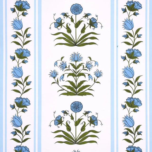 Schumacher Schumacher x Marie-Anne Oudejans Poppy Stripes Wallpaper in Blue For Sale - Image 4 of 4