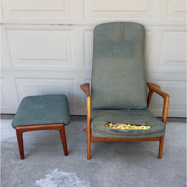 Folke Ohlsson Dux Teak Oak Danish Modern Lounge Chair Ottoman Recliner Vintage For Sale - Image 11 of 11