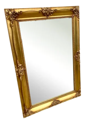 19th Century Style Gilded Wooden Beveled Mirror with Ornate Corners, 1950s
