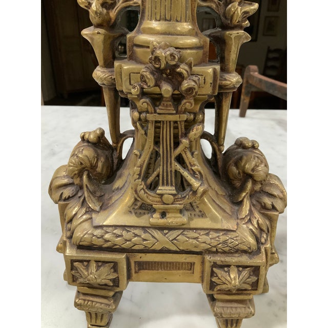 Antique French Rococo & Louis XVI Chenets a Pair - Large Heavy Brass Fireplace Andirons for Regency, Neoclassical and Old World Decor - See Pics! For Sale In New Orleans - Image 6 of 12