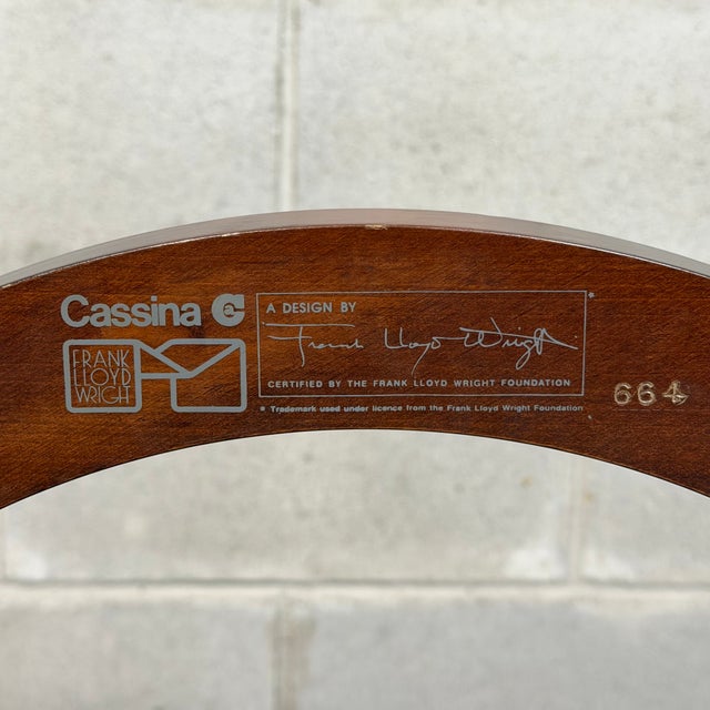 Barrel Chair in Wood and Black Leather by Frank Lloyd Wright for Cassina, 1940s For Sale - Image 12 of 16