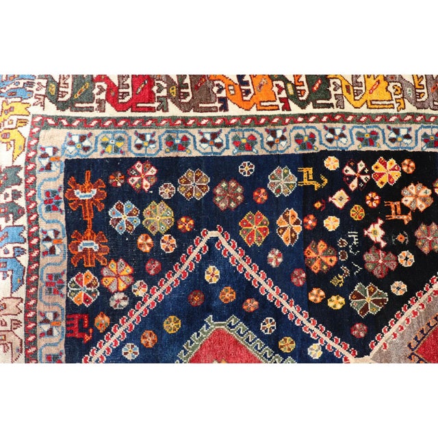 Textile Vintage Persian Tribal Shiraz With Medallion Design on Dark Background 5'3 X 8'4 For Sale - Image 7 of 12