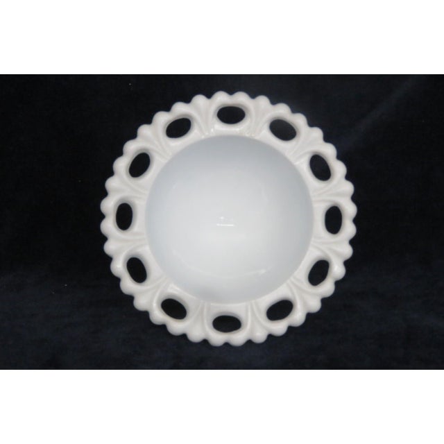 White Mid 20th Century Indiana Glass White Milk Glass Open Laced Edge Pedestal Compote Candy Dish For Sale - Image 8 of 8