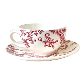 Gien France 2 Teacup & Saucer Sets with Box - Musée De La Toile De Jouy For Sale